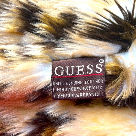 Guess Brown Leather Jacket with Animal Print Trim - Picture 12 of 12